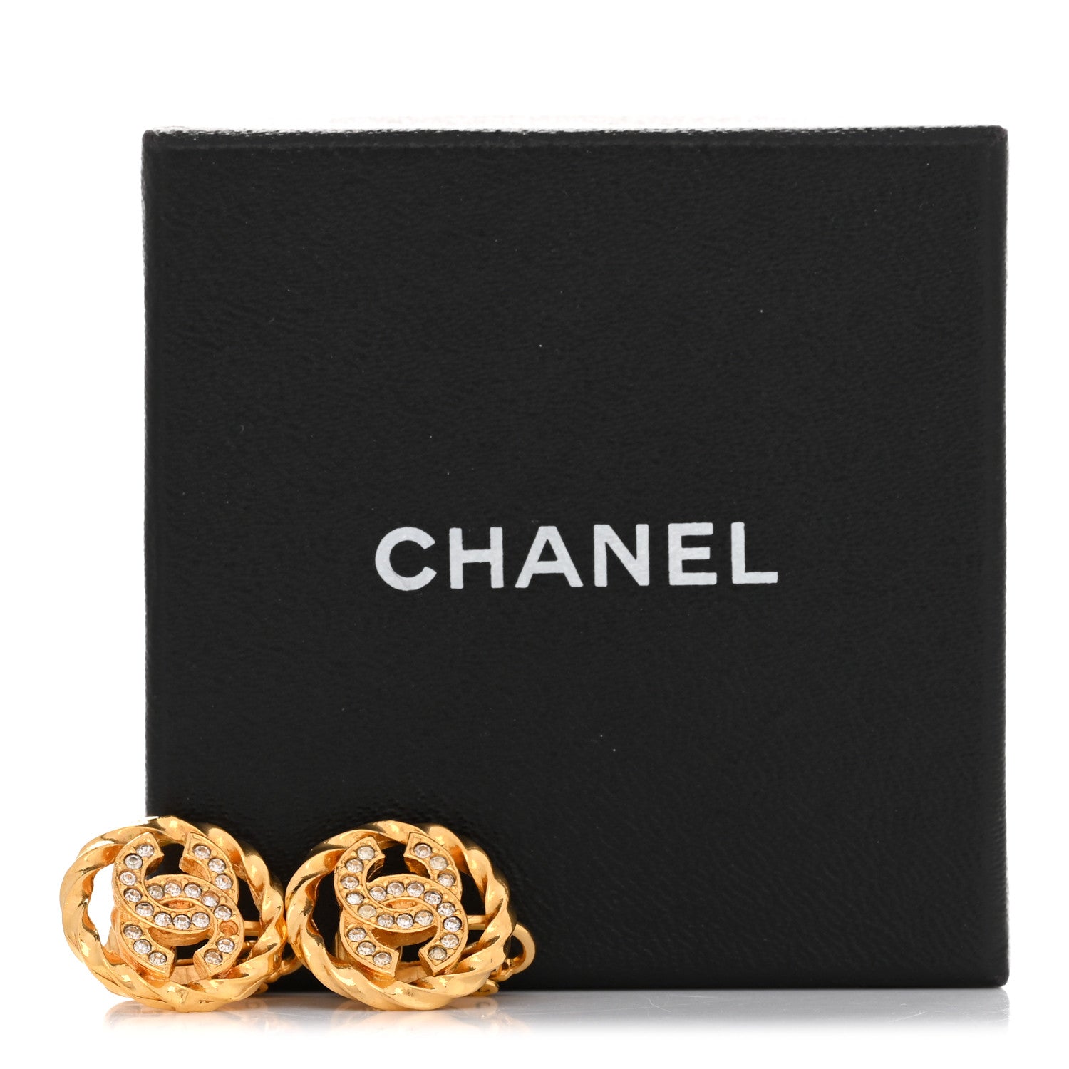 Chanel Crystal CC Round Clip On Earrings Gold 5 of 5