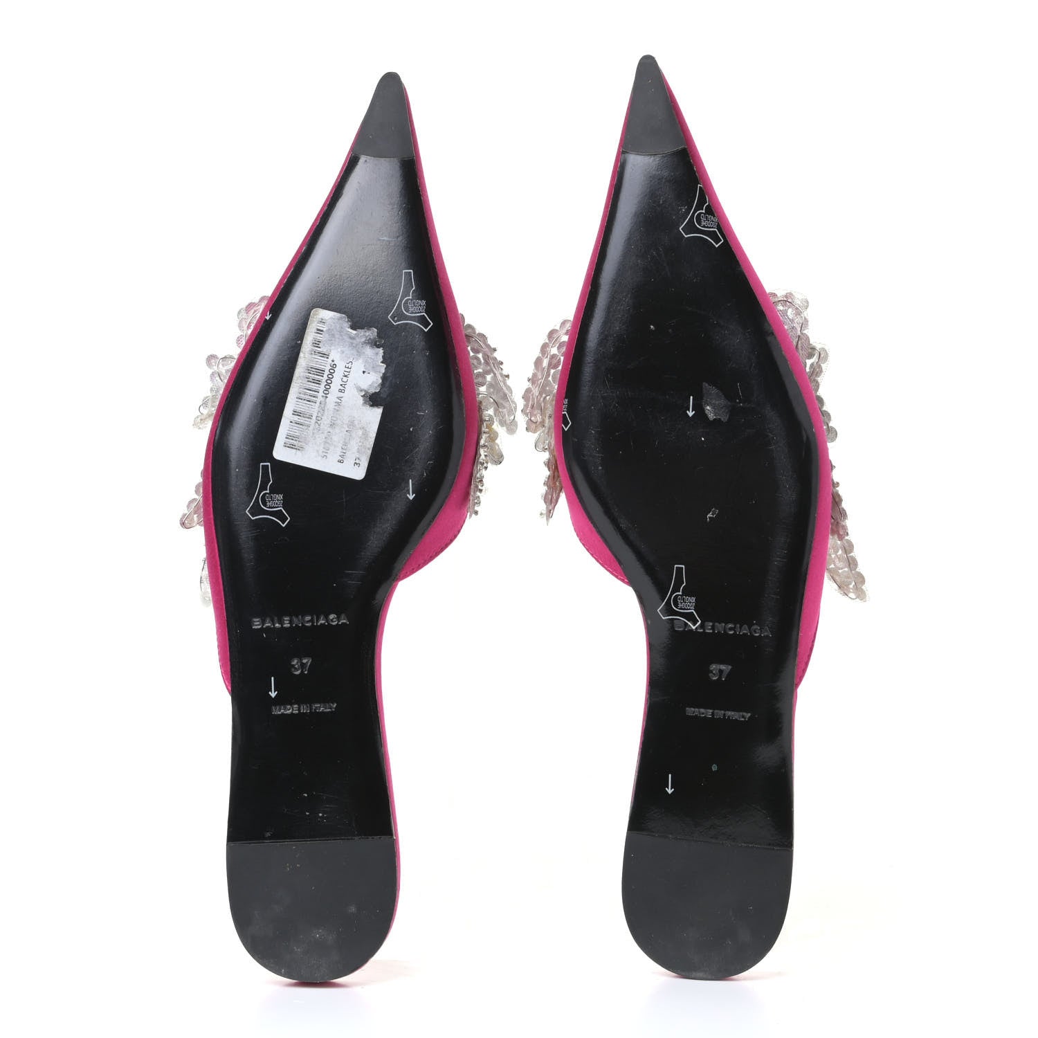 Balenciaga Satin Sequin Embellished Slash Slippers 37 Fuchsia 4 of 7