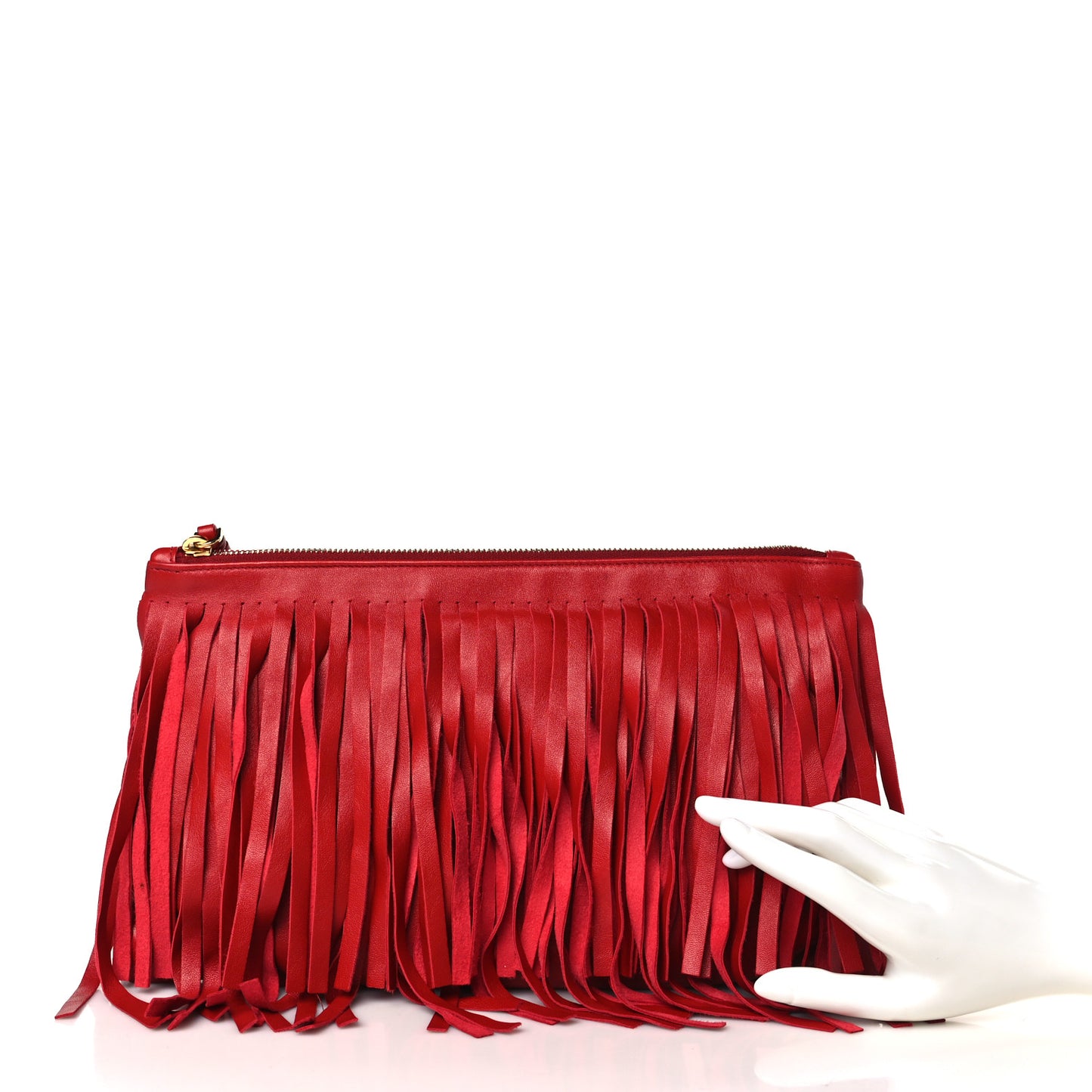 City Calfskin Fringe Clutch Rosso