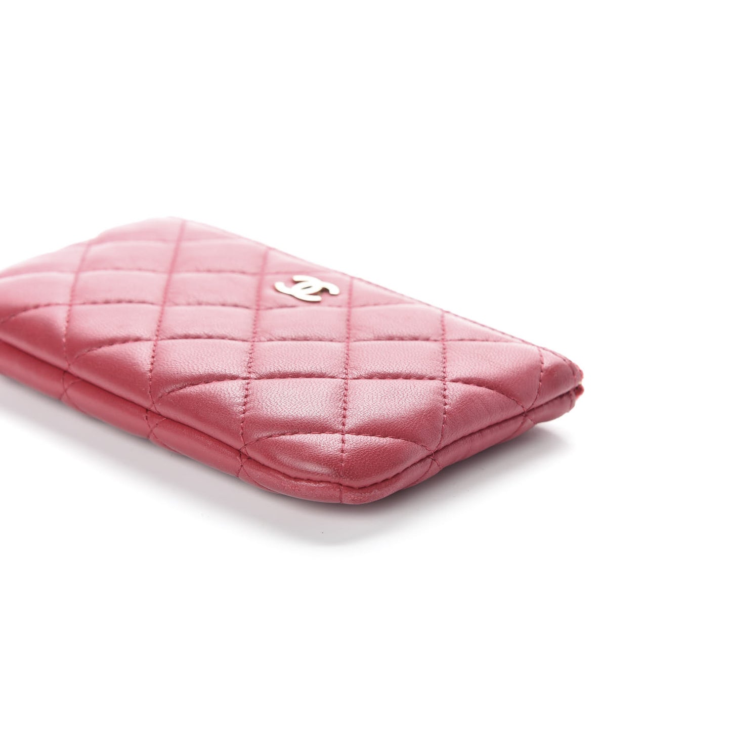 Lambskin Quilted Small Cosmetic Case Dark Pink