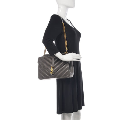 Saint Laurent Sheepskin Suede Matelasse Chevron Monogram Large College Satchel Earth 2 of 11
