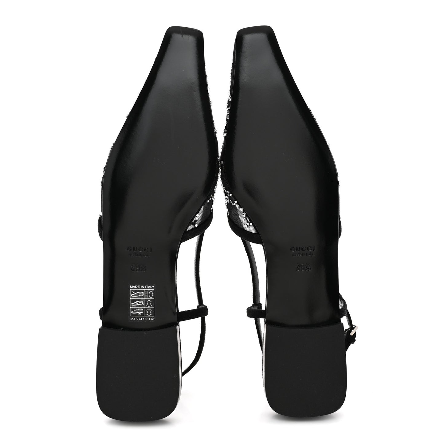 Tela Retino Kid Scamosciato Crystal GG Monogram Square Demi Ballet Flats  39.5 Black