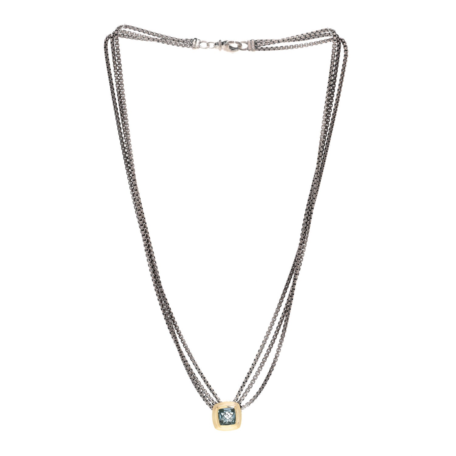 David Yurman Sterling Silver 18K Yellow Gold Blue Topaz Albion Multi-Strand Pendant Necklace 3 of 4