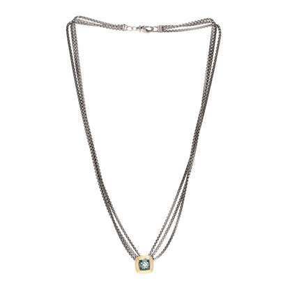 David Yurman Sterling Silver 18K Yellow Gold Blue Topaz Albion Multi-Strand Pendant Necklace 3 of 4