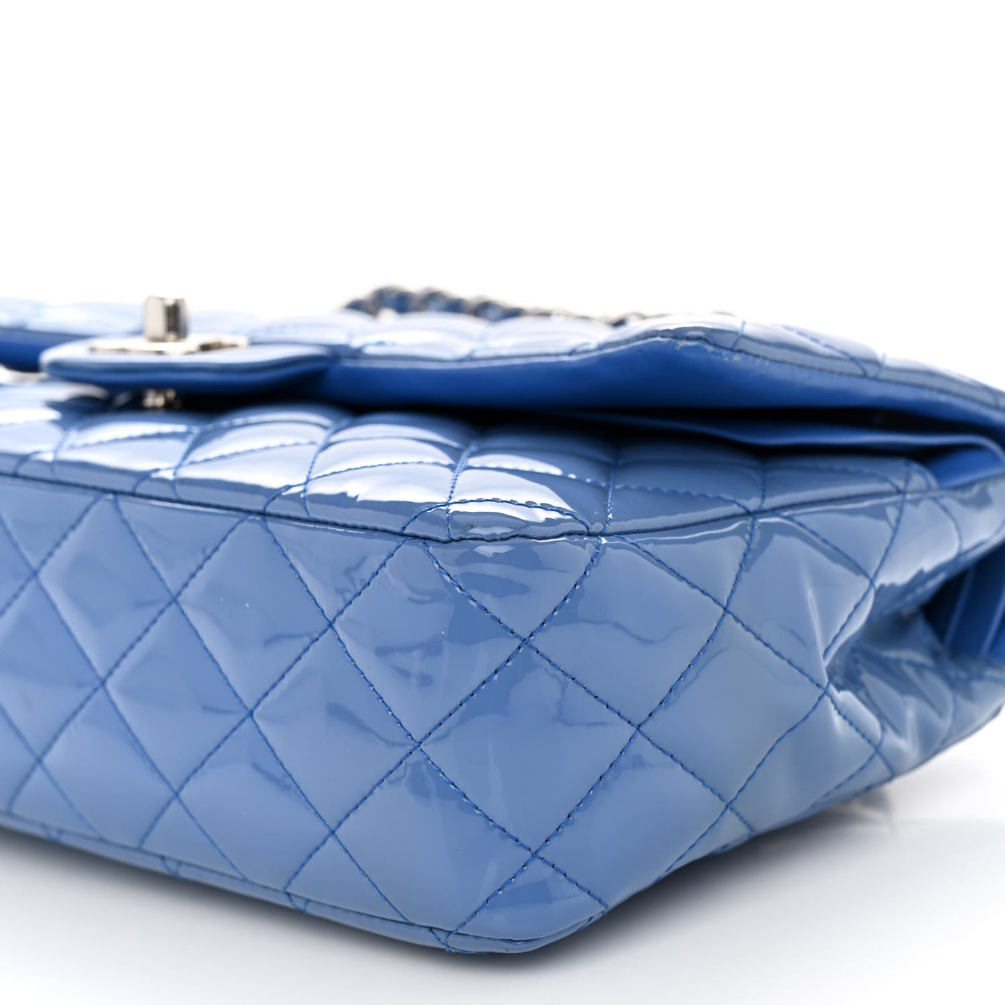 Patent Quilted Medium Double Flap Blue