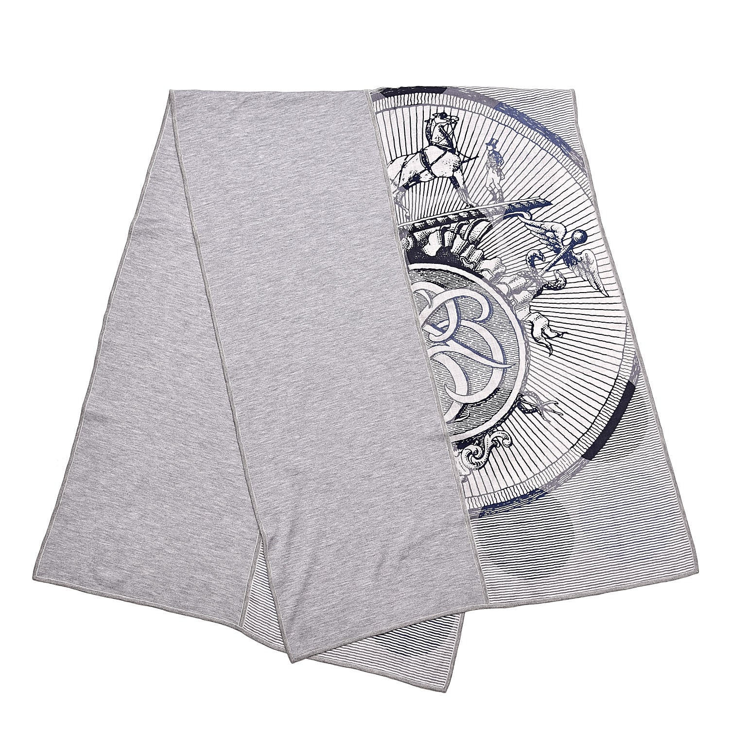 Hermes Cashmere Silk Double Jeu Suite Et Poursuite Scarf Gris Chine Marine Gris 3 of 5