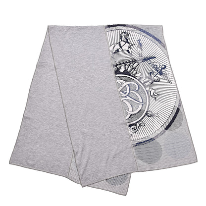 Hermes Cashmere Silk Double Jeu Suite Et Poursuite Scarf Gris Chine Marine Gris 3 of 5