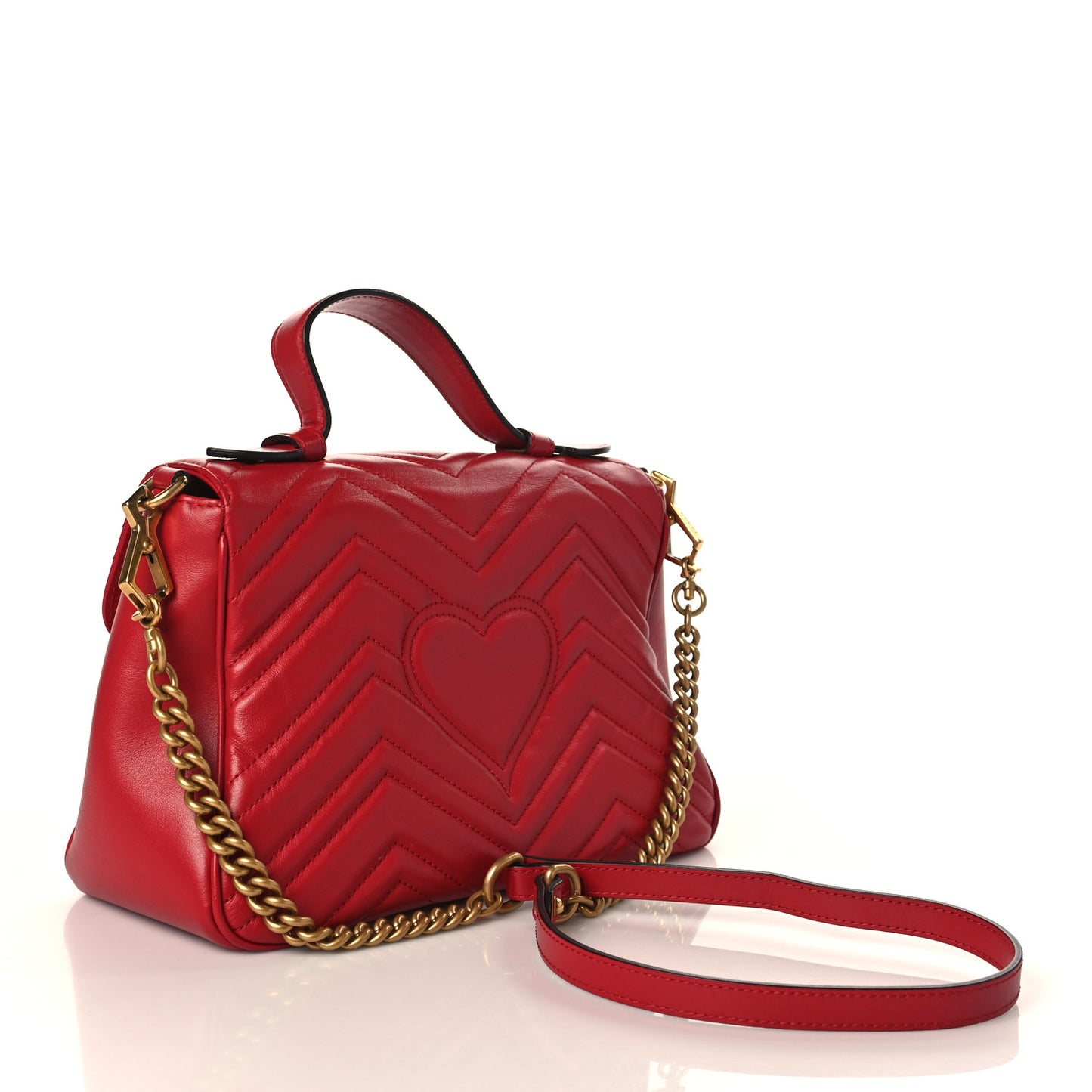 Calfskin Matelasse Small GG Marmont Top Handle Shoulder Bag Hibiscus Red