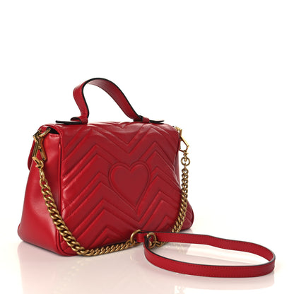Gucci Calfskin Matelasse Small GG Marmont Top Handle Shoulder Bag Hibiscus Red 3 of 10