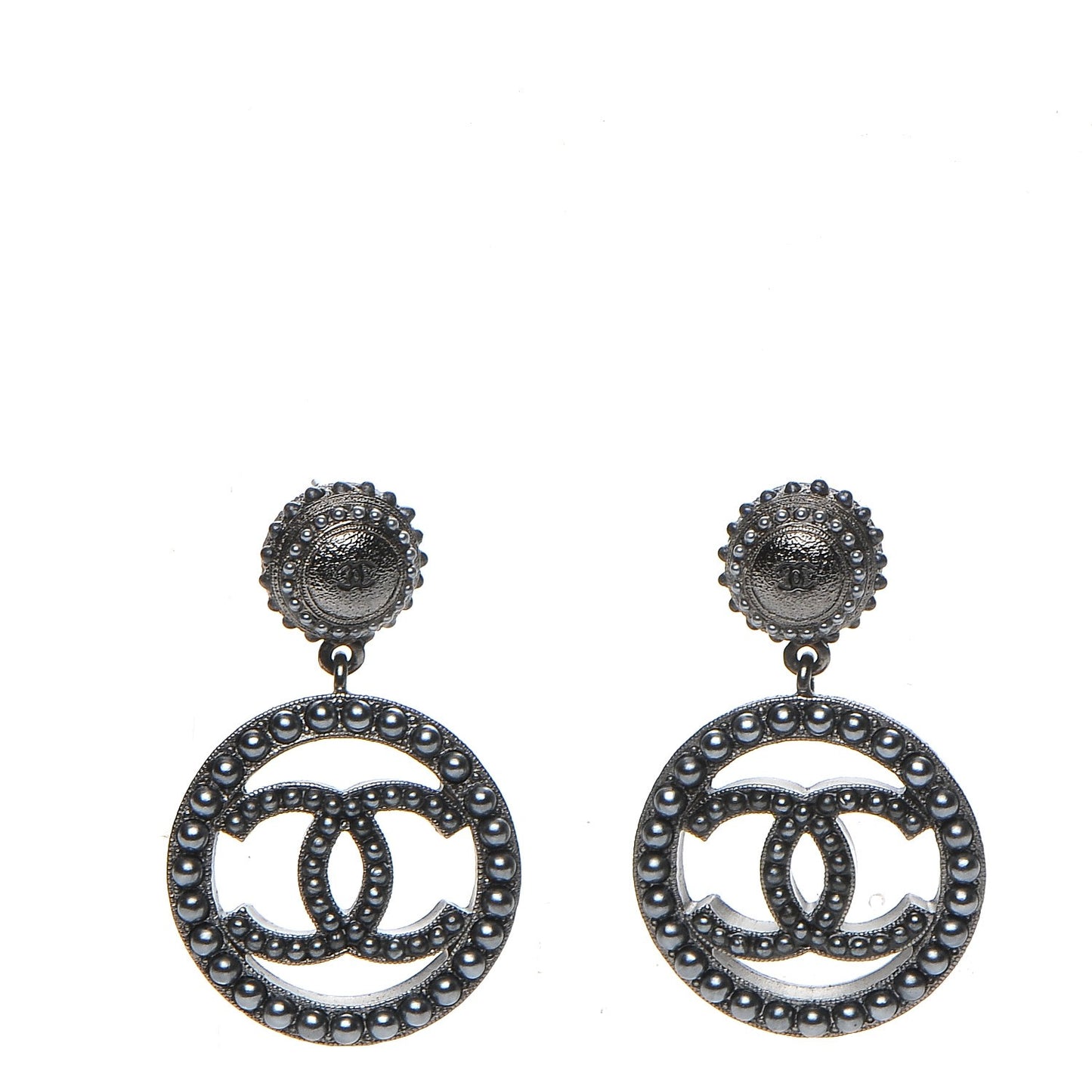 Ruthenium Beaded CC Drop Earrings Dark Grey