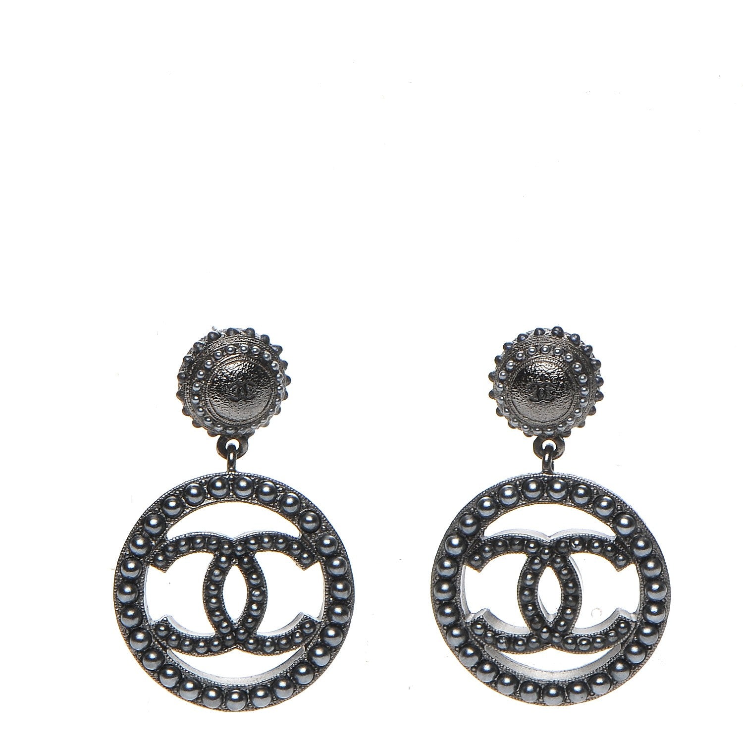 Chanel Ruthenium Beaded CC Drop Earrings Dark Grey 1 of 5