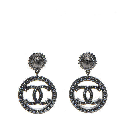Chanel Ruthenium Beaded CC Drop Earrings Dark Grey 1 of 5