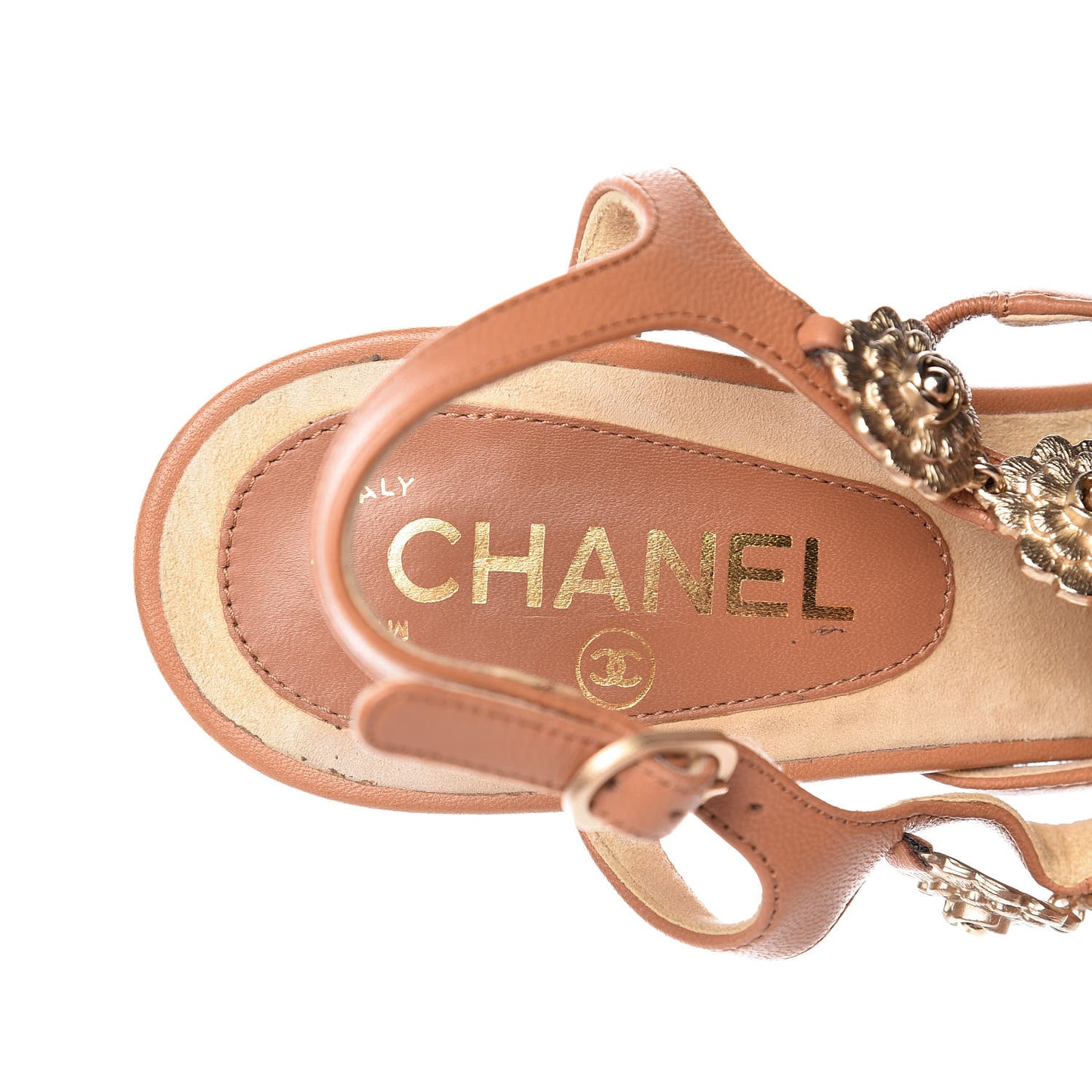Lambskin Cork Camellia Wedge Sandals 40 Light Brown