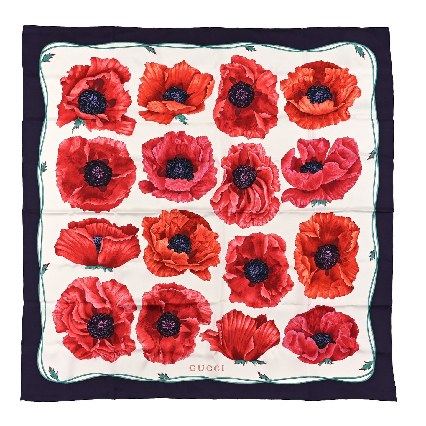 Silk Poppy Print Square Scarf Purple Ivory Multicolor
