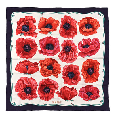 Gucci Silk Poppy Print Square Scarf Purple Ivory Multicolor 1 of 3