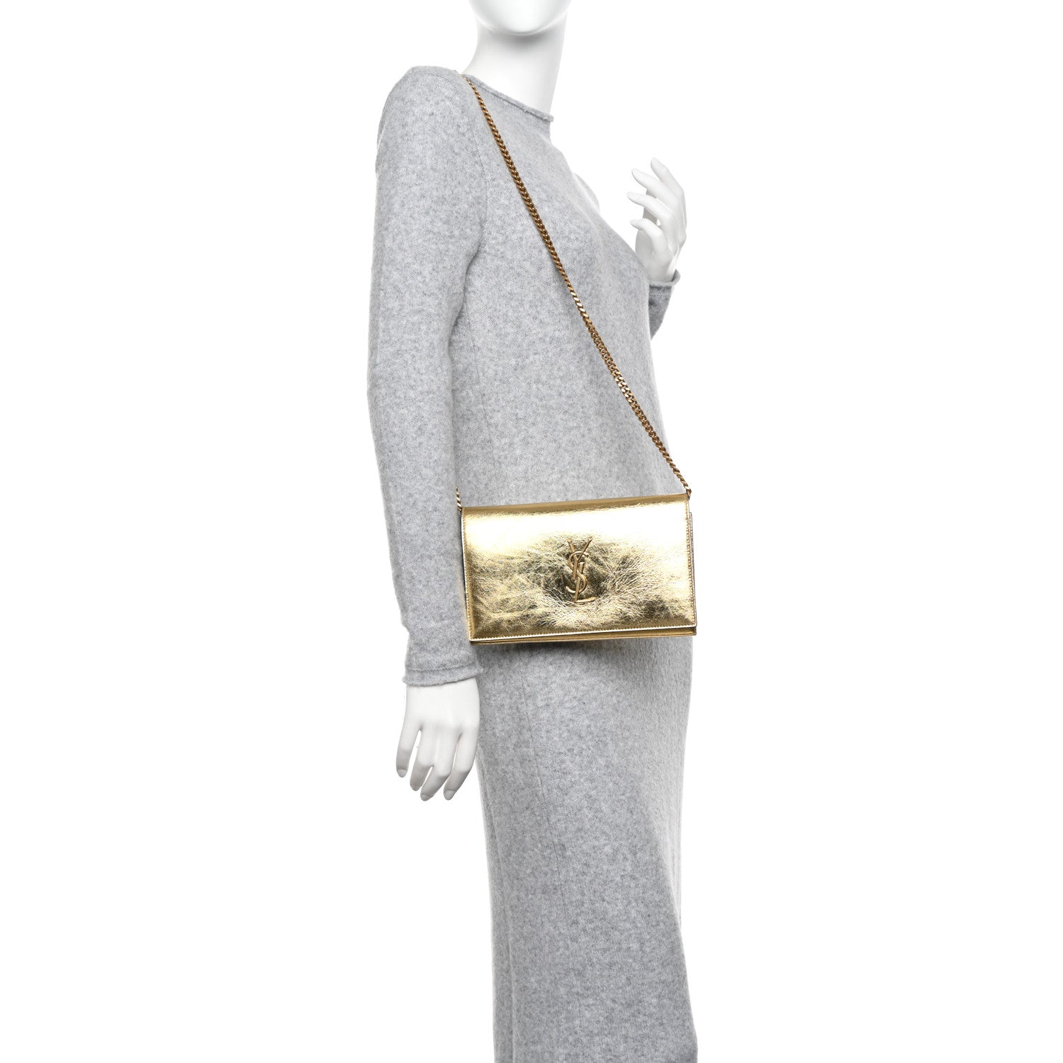 Saint Laurent Metallic Calfskin Monogram Chain Wallet Gold 2 of 12