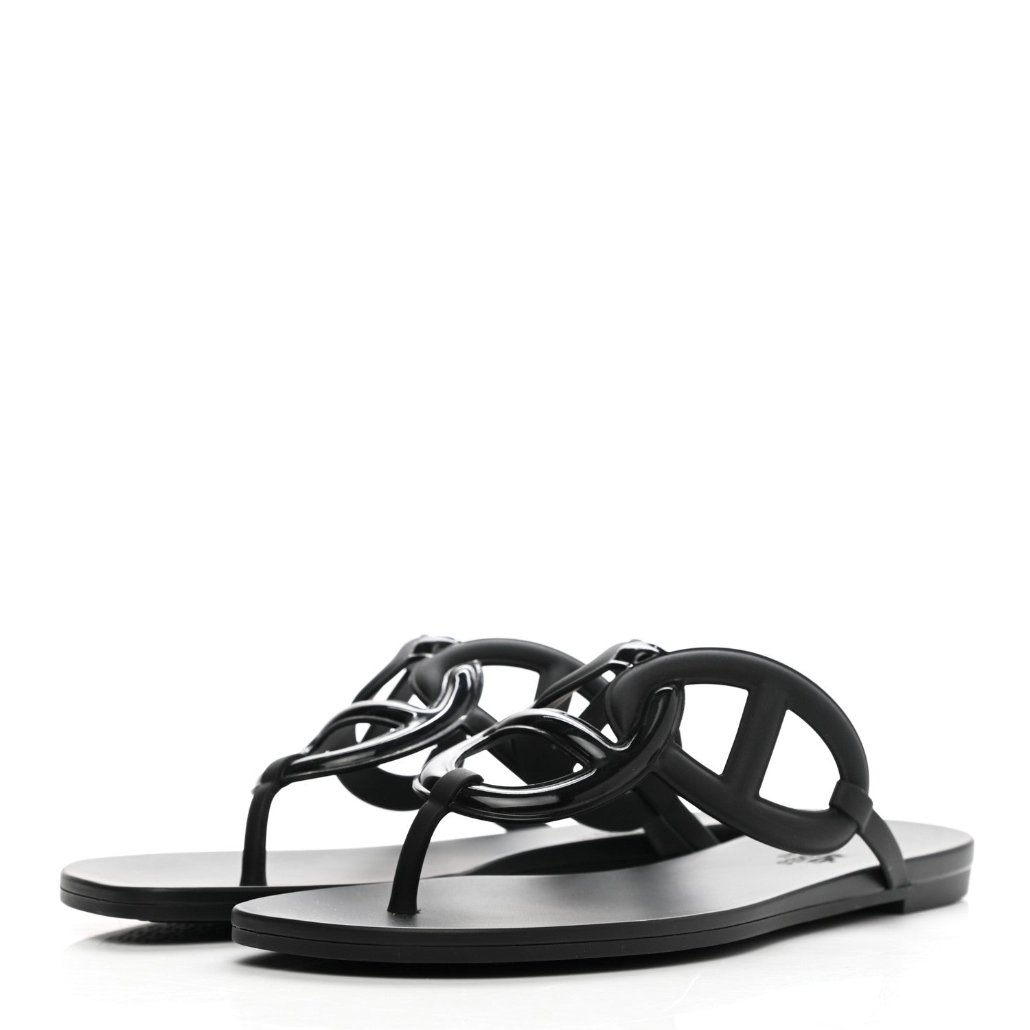 Hermes Rubber Womens Egerie Sandals 41 Black 3 of 10