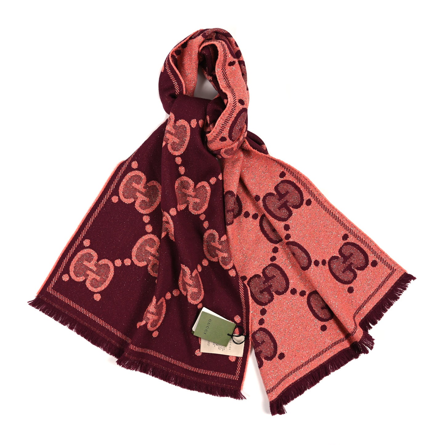 Wool Lame Jacquard Monogram Jumbo GG Lady Nest Lux Scarf Salmon Bordeaux
