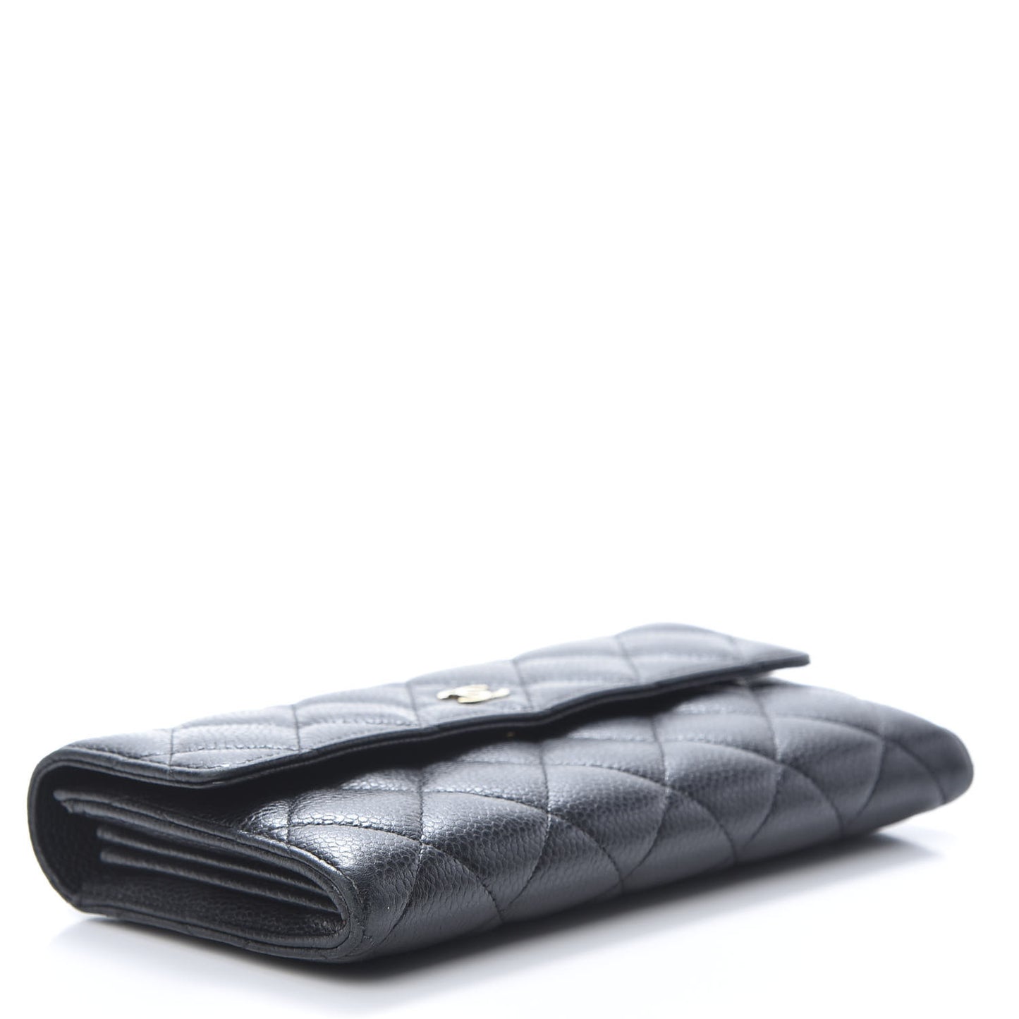 Caviar Quilted Large Gusset Flap Wallet Black