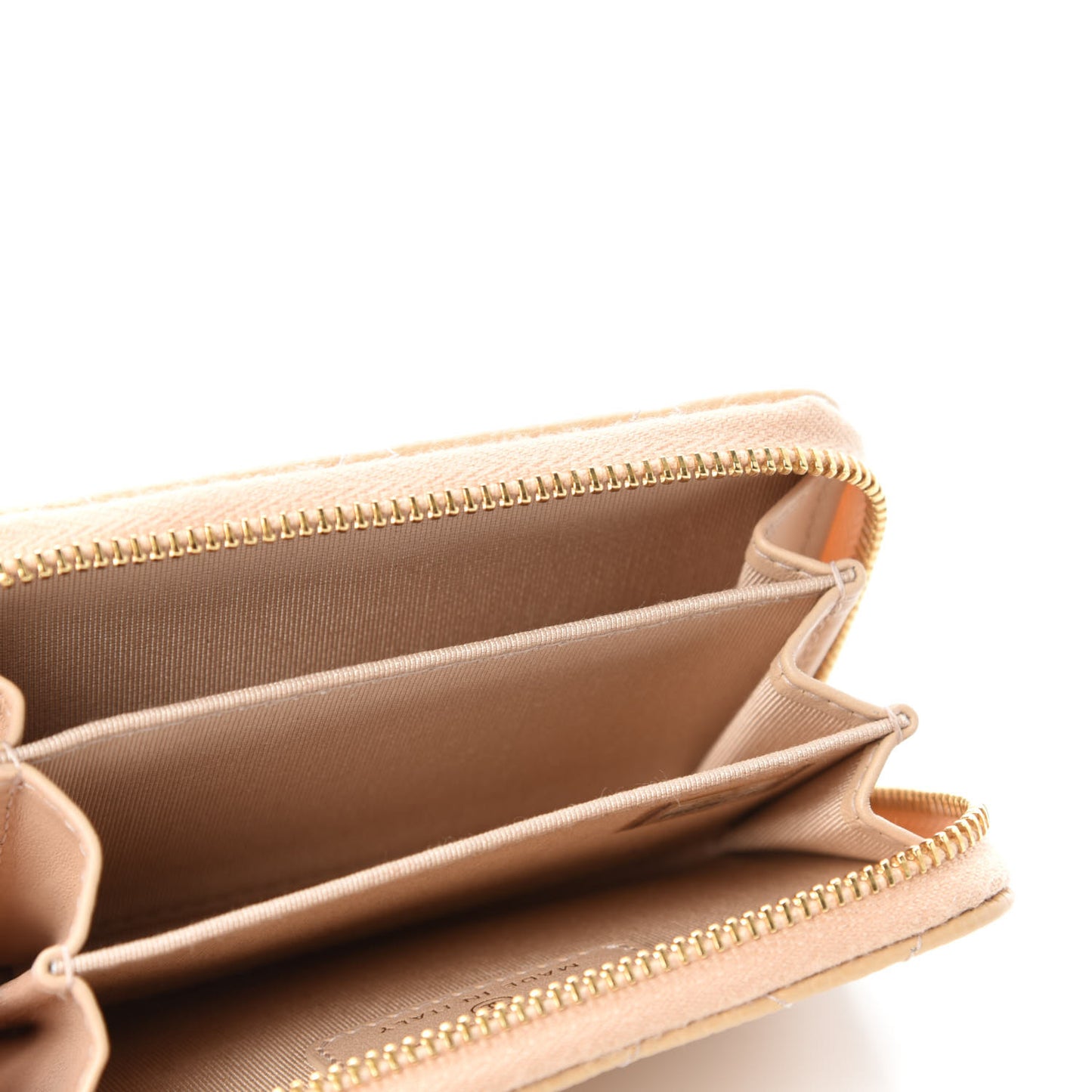 Caviar Quilted Zip Around Coin Purse Beige