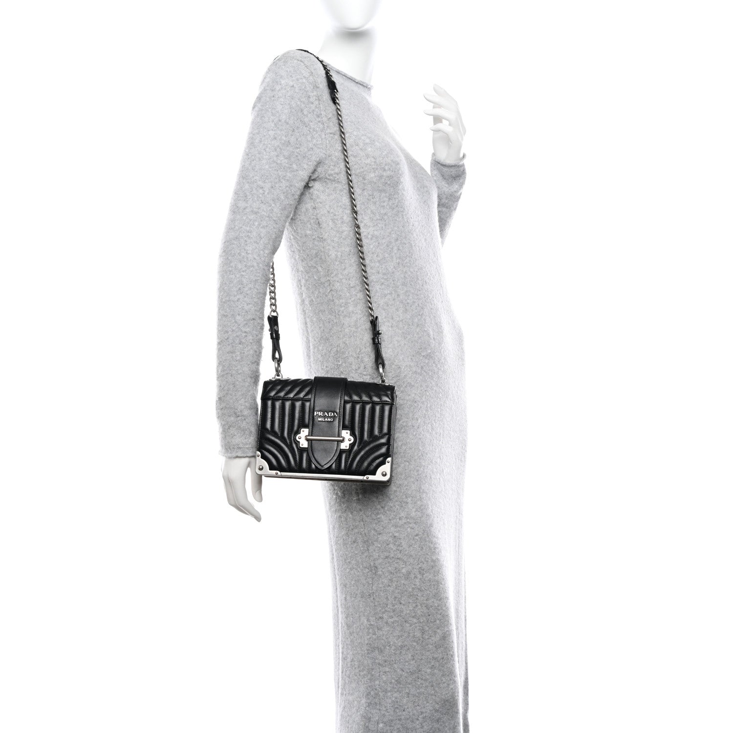 Prada Soft Calfskin Impunture Diagramme Cahier Bag Black 2 of 11