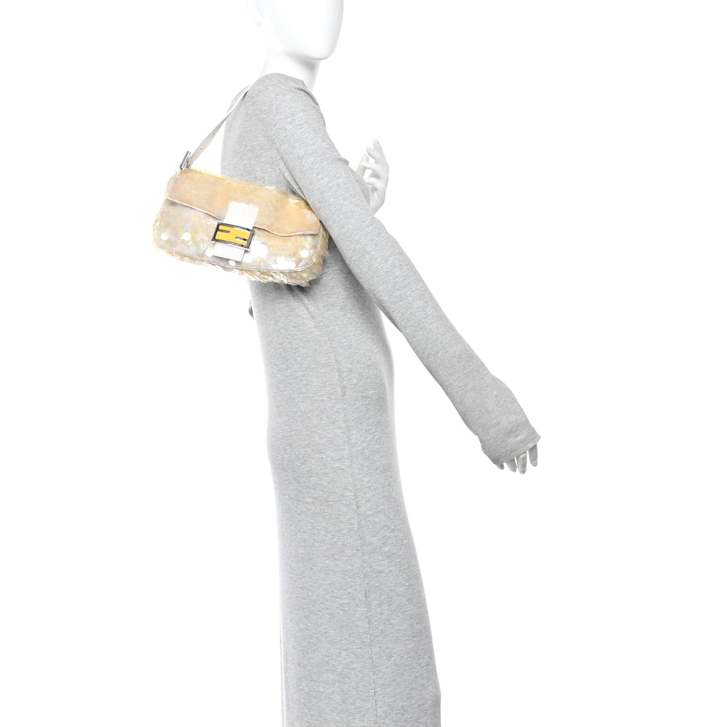 Sequin Paillettes Snakeskin Baguette White