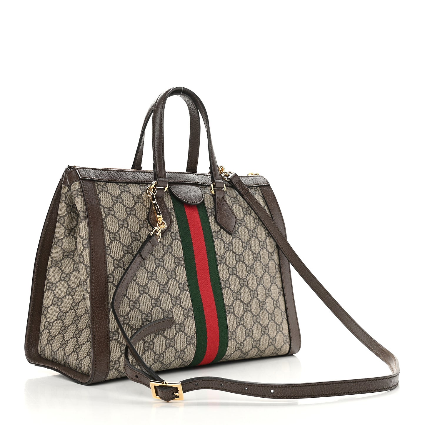 GG Supreme Monogram Web Medium Ophidia Tote Bag Brown
