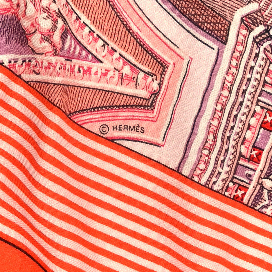 Hermes Cashmere Silk Grand Theatre Nouveau Shawl 140 Vieux Rose Corail Vermillon 4 of 5