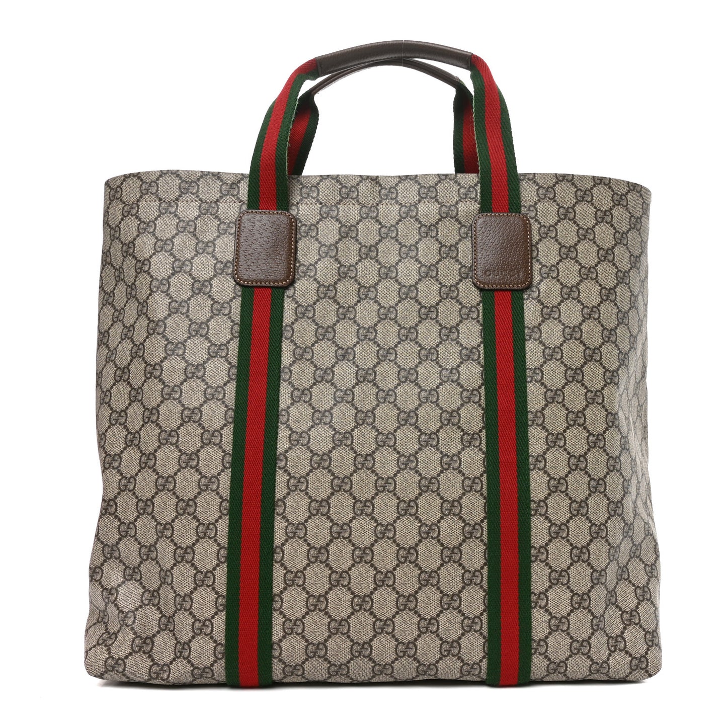 Tender GG Supreme Monogram Textured Dollar Calfskin Web Tote Beige Ebony New Acero