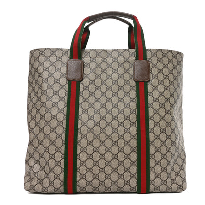 Gucci Tender GG Supreme Monogram Textured Dollar Calfskin Web Tote Beige Ebony New Acero 1 of 10