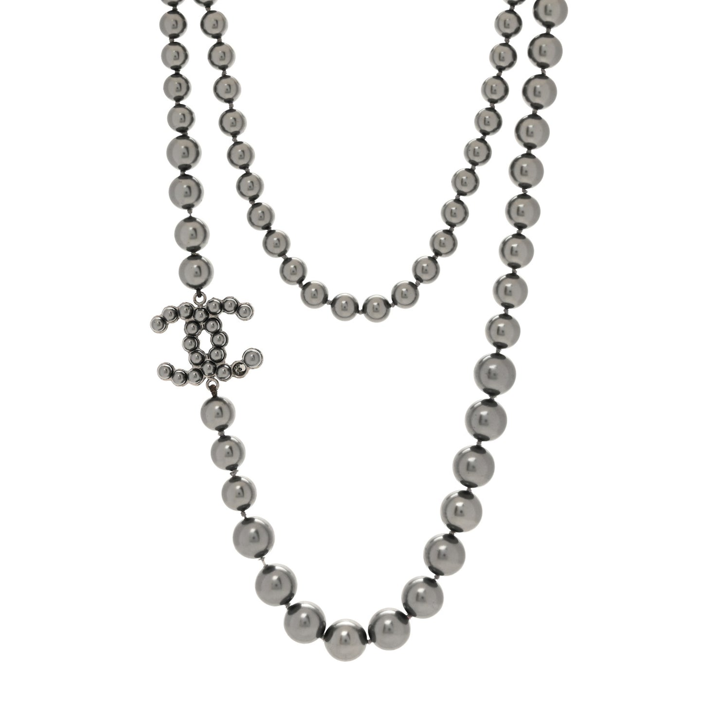 Ruthenium Graduated Pearl CC Long Necklace Dark Grey