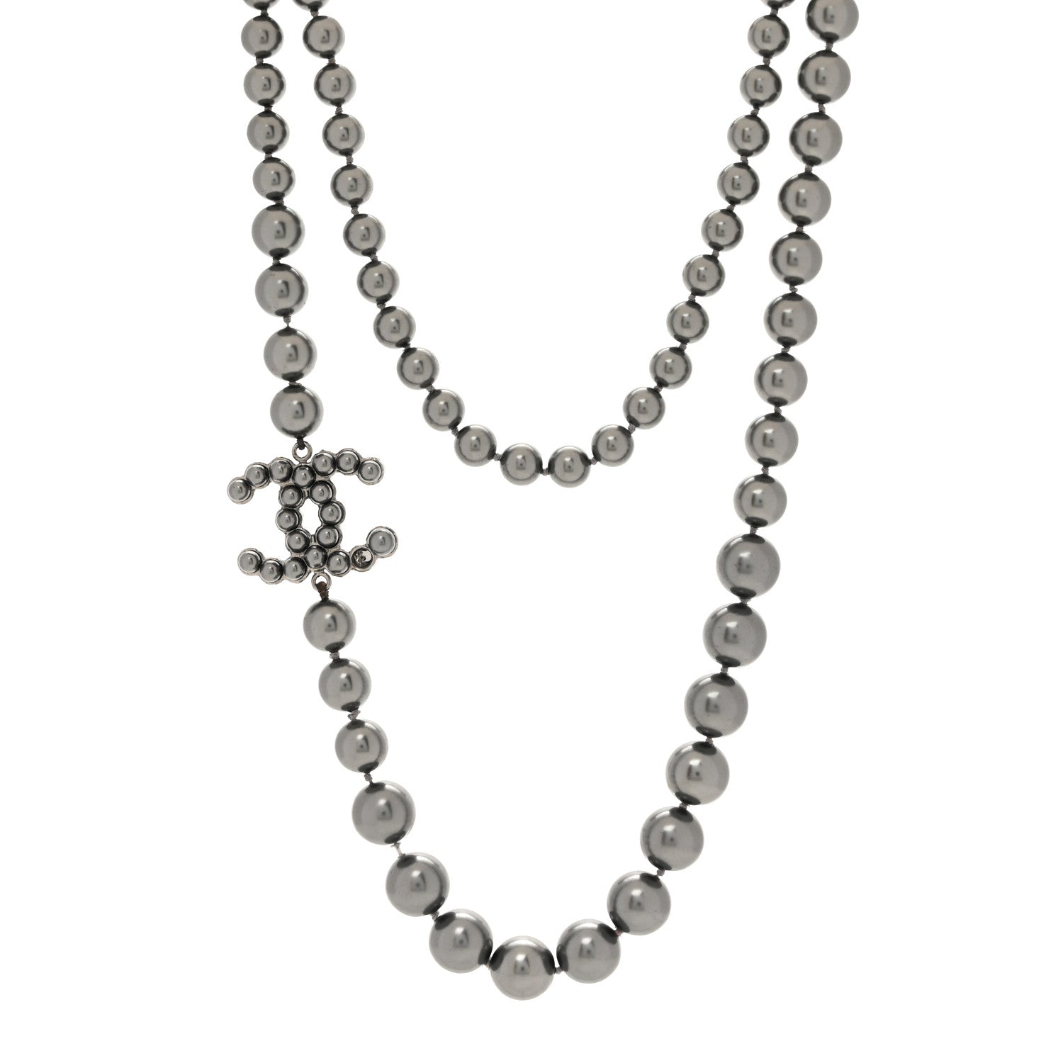 Chanel Ruthenium Graduated Pearl CC Long Necklace Dark Grey 1 of 6