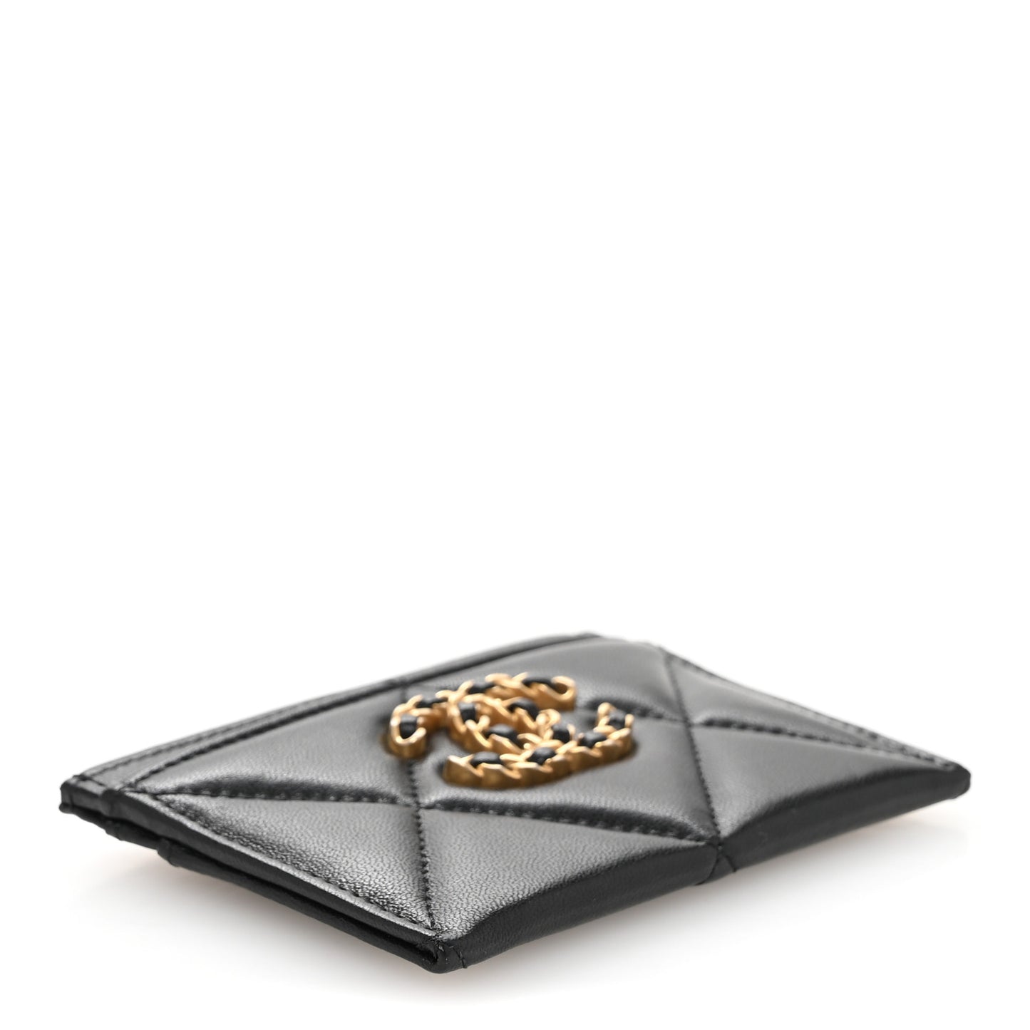 Lambskin Quilted Chanel 19 Card Holder Black