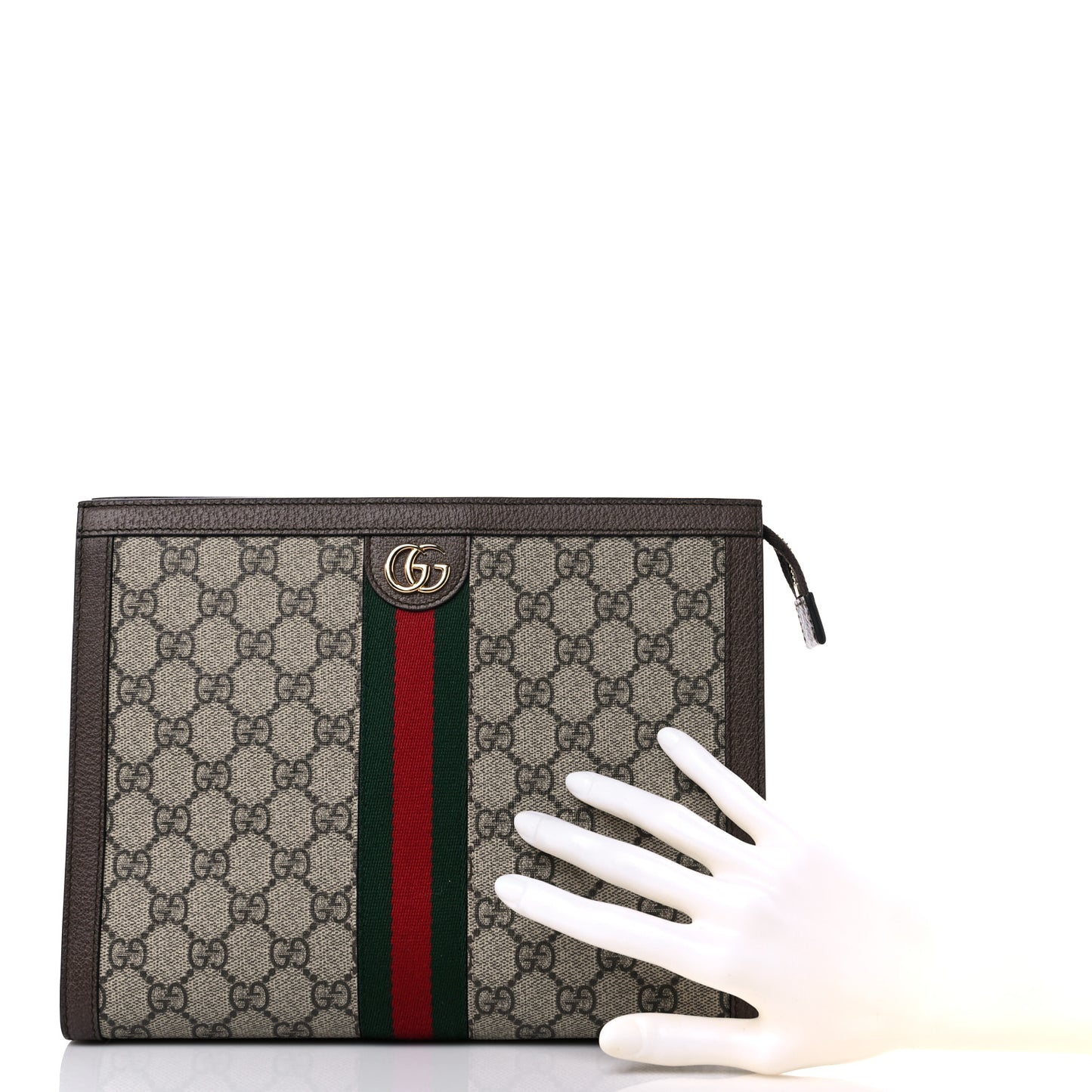 GG Supreme Monogram Web Ophidia Pouch Brown