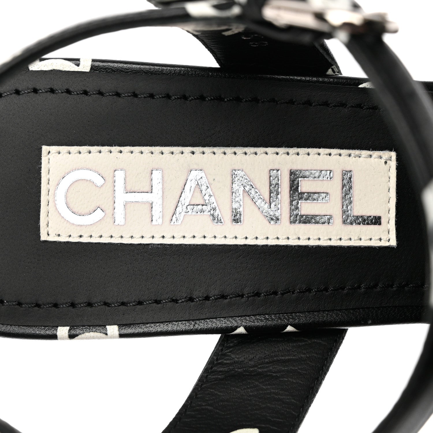 Chanel Printed Lambskin CC Platform Sandals 38 Black White 7 of 9