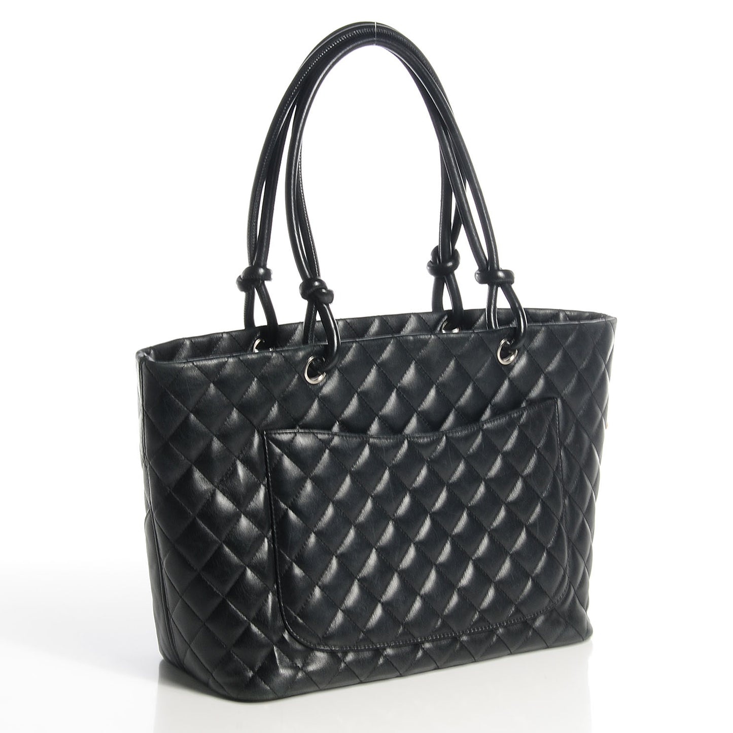 Calfskin Quilted Large Cambon Tote Black White