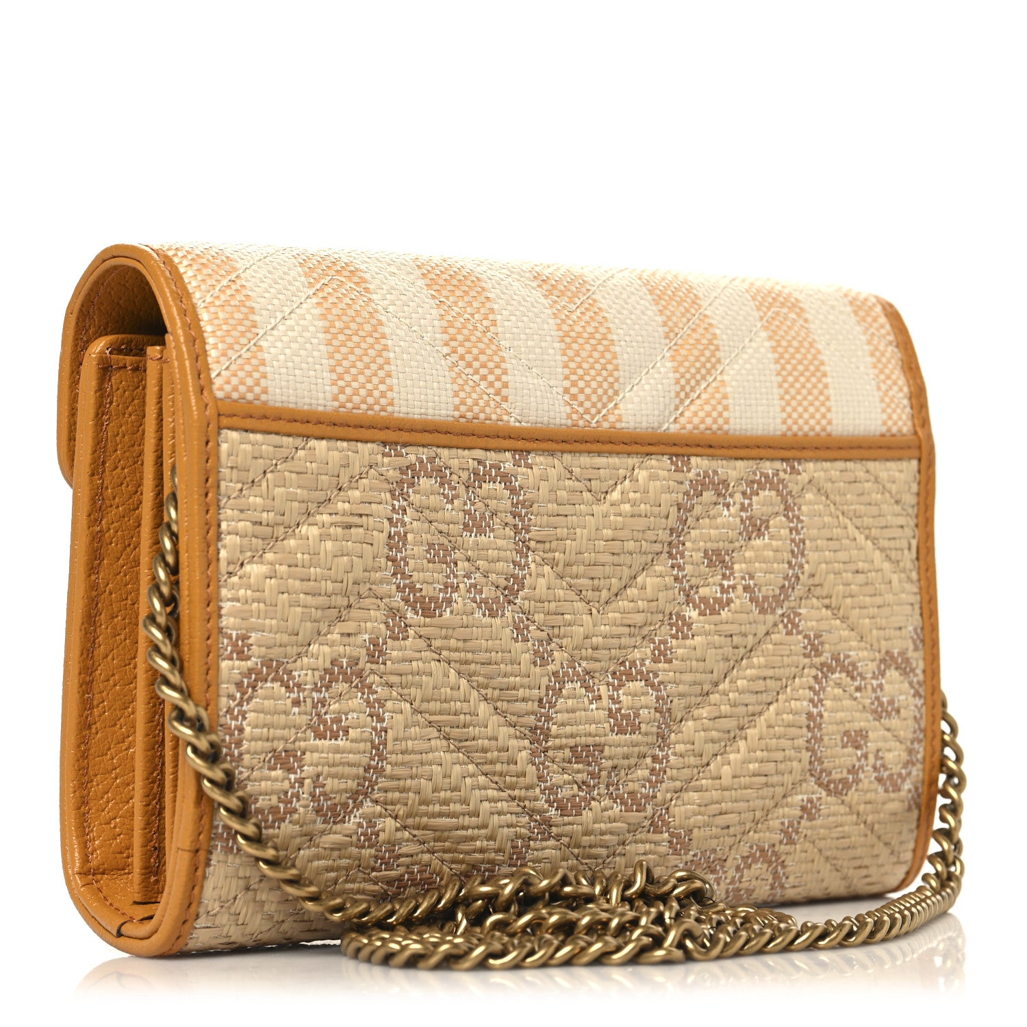 Gucci Raffia GG Monogram Matelasse GG Marmont Chain Wallet Natural Beige Off White Sun Oil 3 of 11