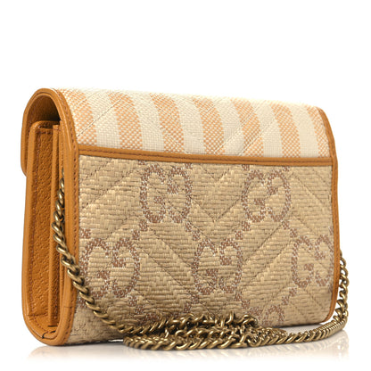 Gucci Raffia GG Monogram Matelasse GG Marmont Chain Wallet Natural Beige Off White Sun Oil 3 of 11