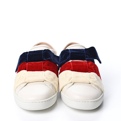Gucci Calfskin Velvet Womens Bow Ace Sneakers 38.5 White 2 of 11