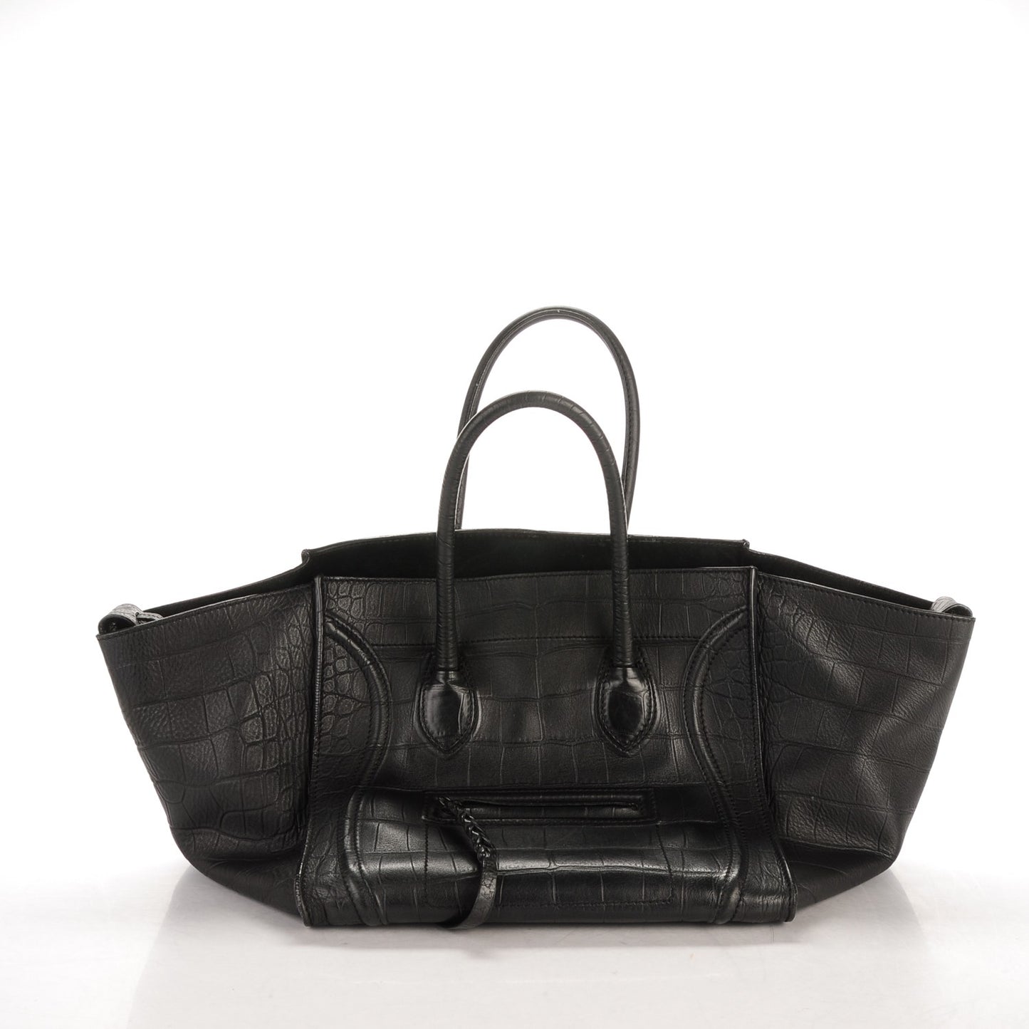 Crocodile Embossed Calfskin Medium Phantom Luggage Black