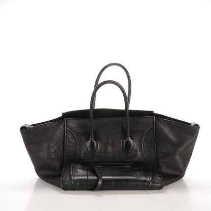 Celine Crocodile Embossed Calfskin Medium Phantom Luggage Black 9 of 13