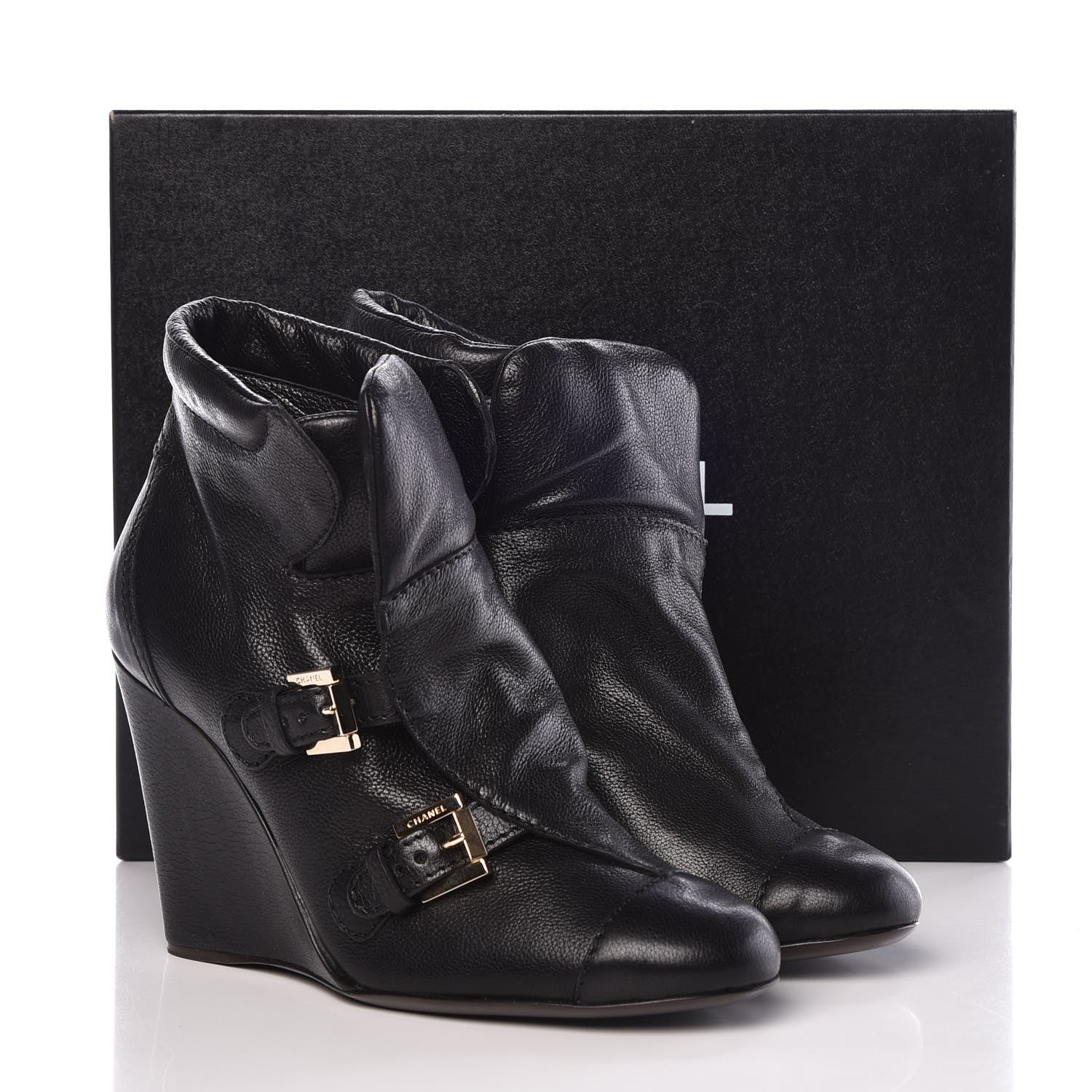 Chanel Calfskin Ankle Wedge Boots 38.5 Black 9 of 9