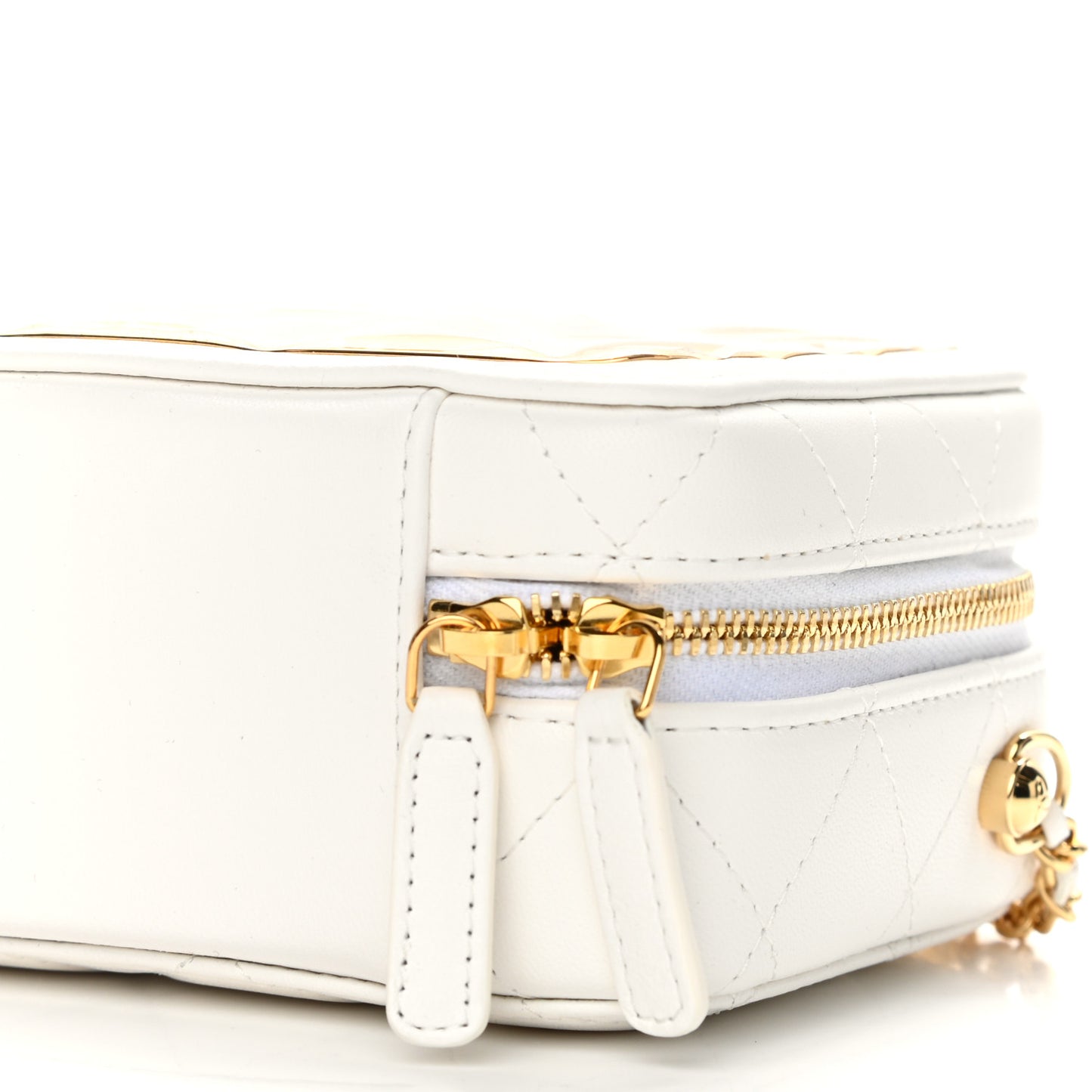 Lambskin Quilted Golden Plate Clutch With Chain White