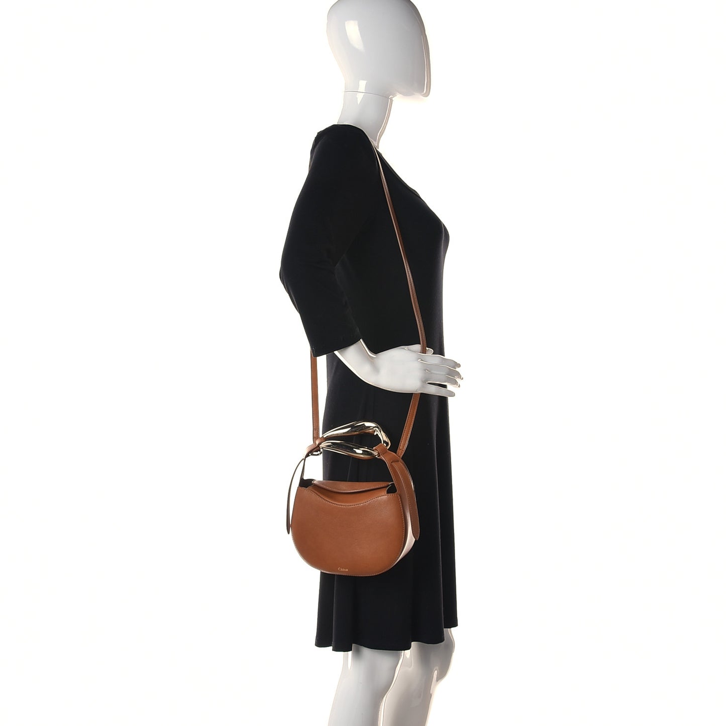 Small Grain Calfskin Kiss Bag Brown