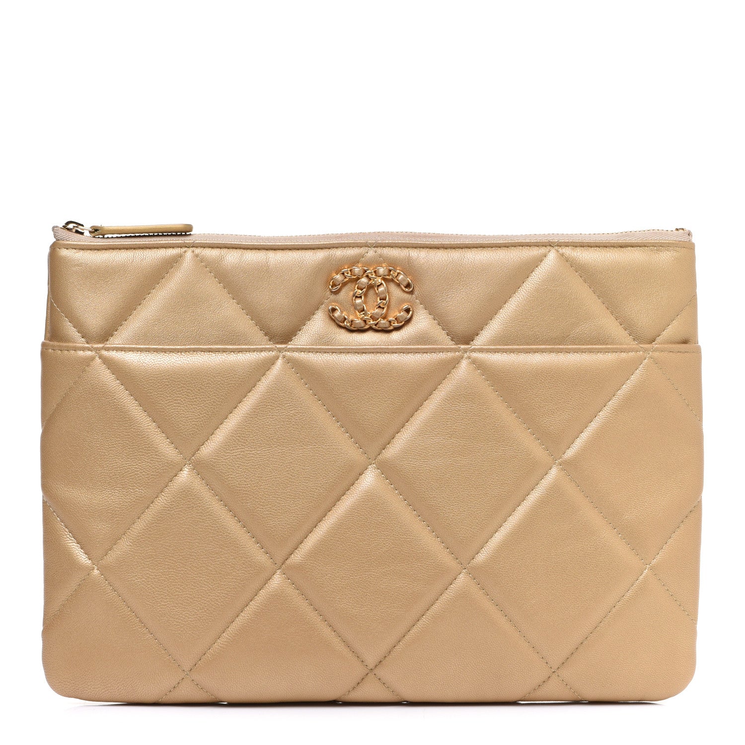 Chanel Metallic Lambskin Quilted Chanel 19 Pouch Gold 1 of 10