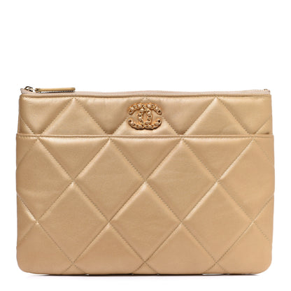 Chanel Metallic Lambskin Quilted Chanel 19 Pouch Gold 1 of 10