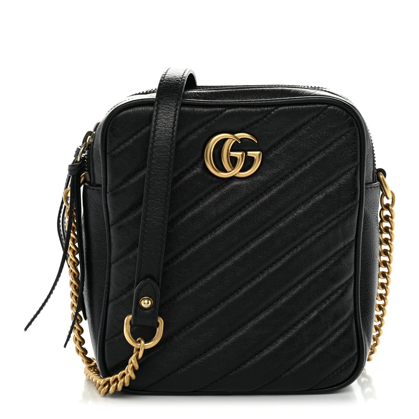 Azalea Calfskin Matelasse Diagonal Tall GG Marmont Crossbody Bag Black
