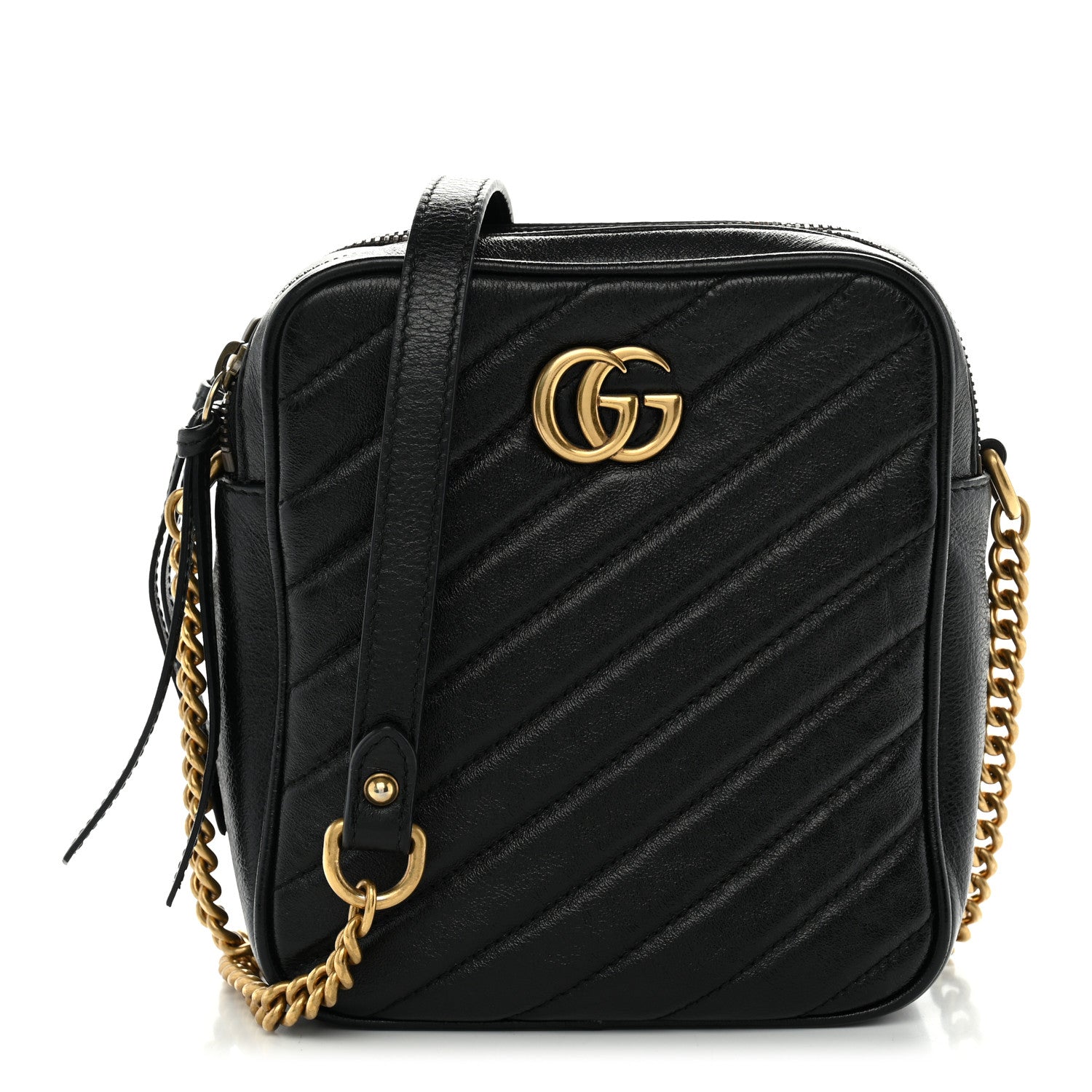 Gucci Azalea Calfskin Matelasse Diagonal Tall GG Marmont Crossbody Bag Black 1 of 11