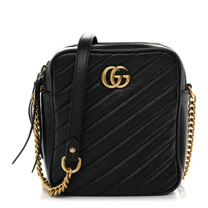 Gucci Azalea Calfskin Matelasse Diagonal Tall GG Marmont Crossbody Bag Black 1 of 11