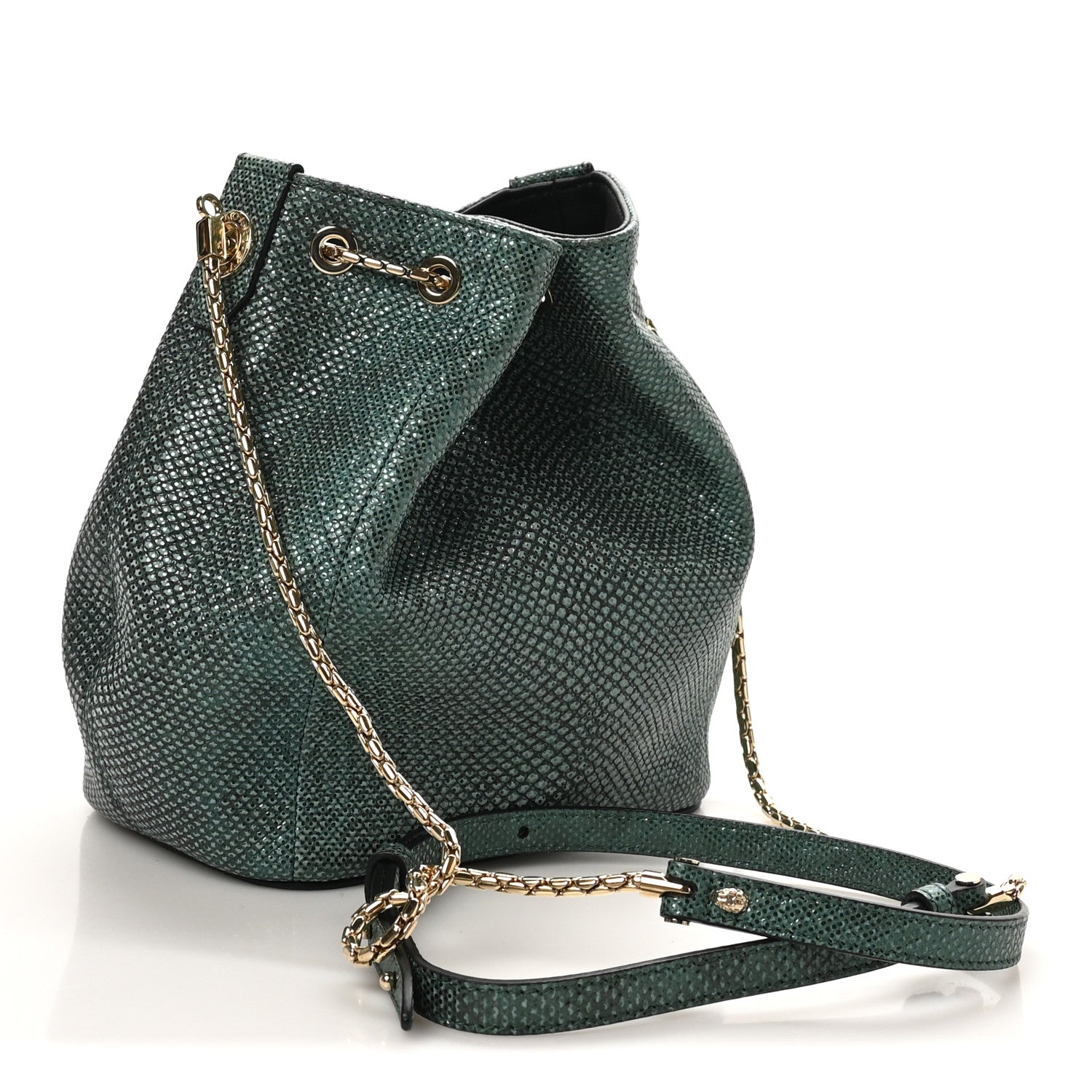 Bulgari Metallic Karung Serpenti Forever Bucket Bag Emerald Green 5 of 17